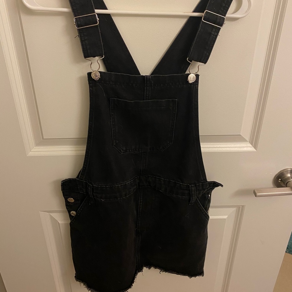 Black denim mini overall dress